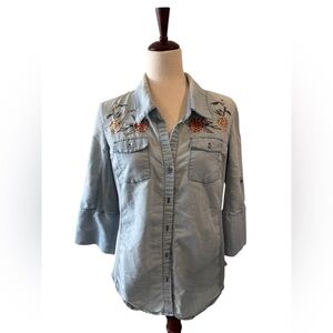 Embroidered Light Blue Button-Up Shirt M-XL